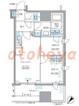 楽器ピアノ可相談 の 賃貸物件 2DK 27万円の図面１
