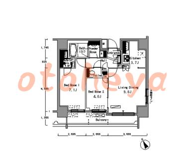 楽器ピアノ可相談 の 賃貸物件 2LDK 25.2万円の図面１