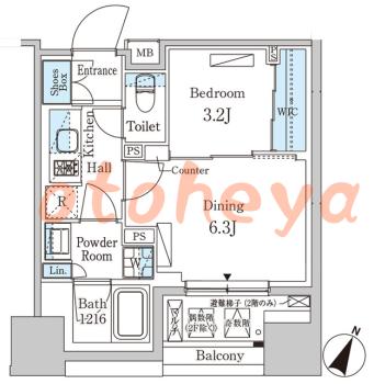 楽器ピアノ可相談 の 賃貸物件 1DK 18万円の図面１