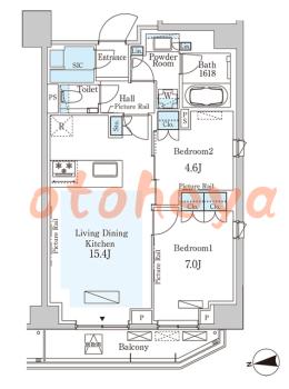 楽器ピアノ可相談 の 賃貸物件 2LDK 39万円の図面１