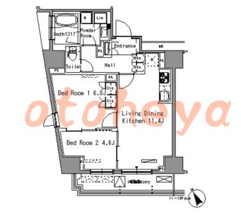 楽器ピアノ可相談 の 賃貸物件 2LDK 18万円の図面１
