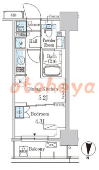 楽器ピアノ可相談 の 賃貸物件 1DK 11.9万円の図面１