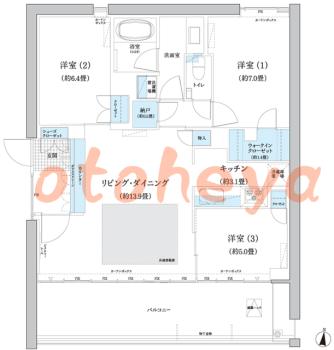 楽器ピアノ可相談 の 賃貸物件 3LDK 29.4万円の図面１