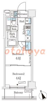 楽器ピアノ可相談 の 賃貸物件 2K 14万円の図面１