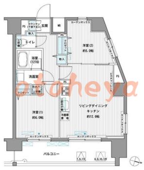 楽器ピアノ可相談 の 賃貸物件 2LDK 17.2万円の図面１