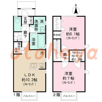 楽器ピアノ可相談 の 賃貸物件 2LDK 16.7万円の図面１