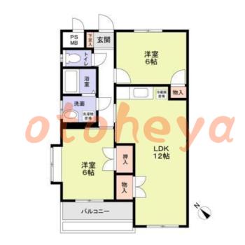 楽器ピアノ可相談 の 賃貸物件 2LDK 9万円の図面１