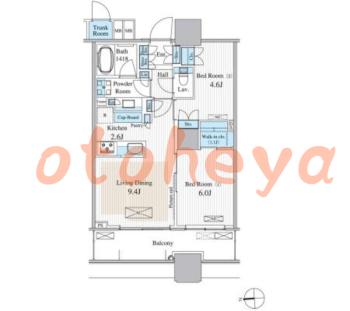 楽器ピアノ可相談 の 賃貸物件 2LDK 34.2万円の図面１